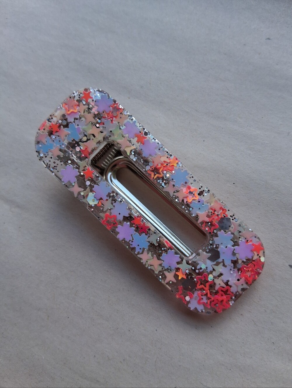 5/$25 Hand Crafted Glitter Star Barrette - Pastel Lavender, Pink & Coral Accents